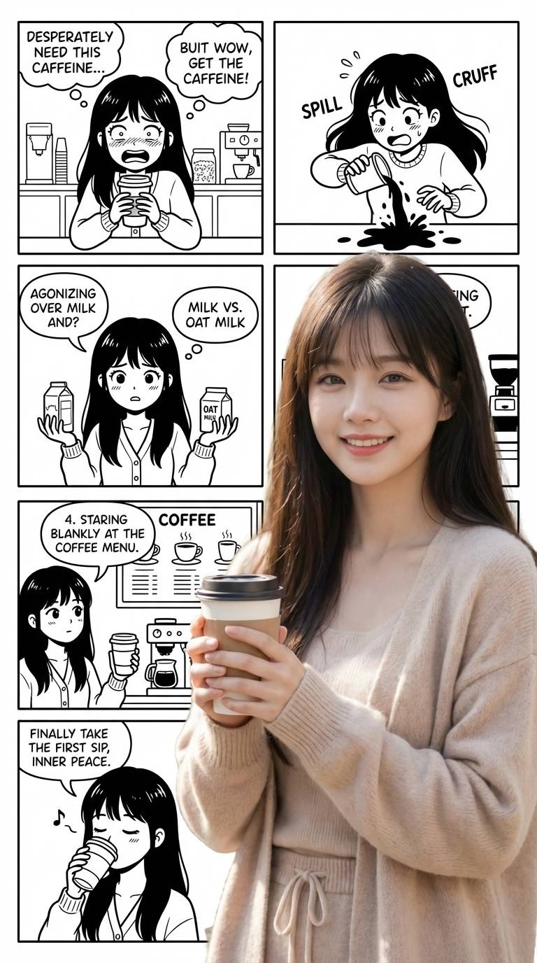 咖啡奇遇记现实与漫画对照AI提示词