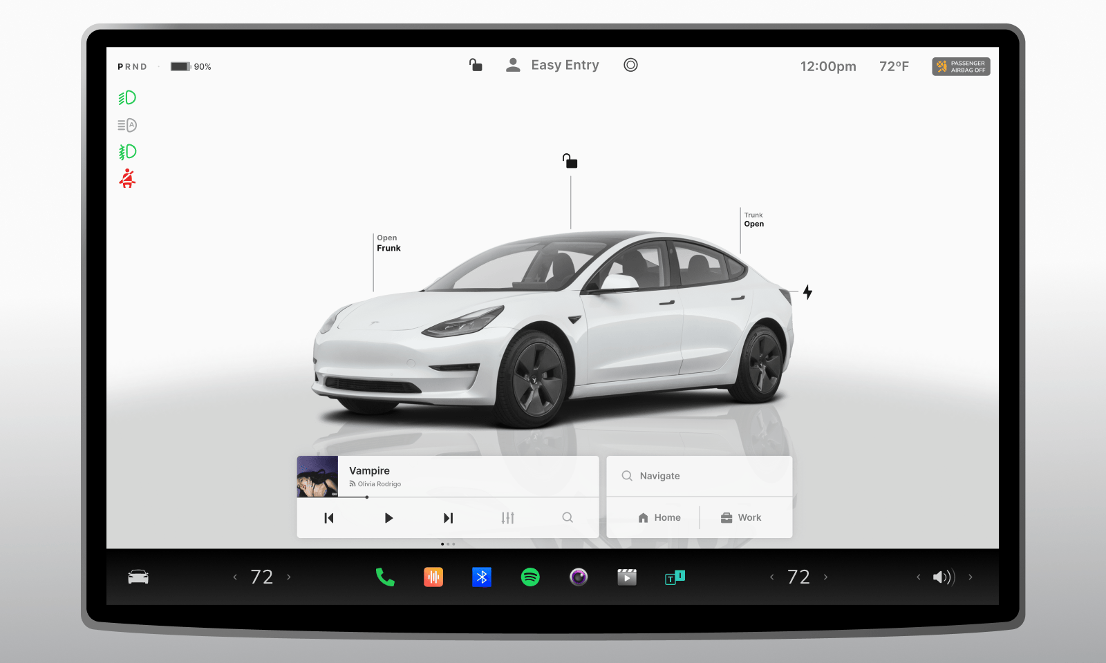 特斯拉仪表盘 UI 组件库Model 3 风格菜单、音乐栏、键盘与行程导航全套设计资源