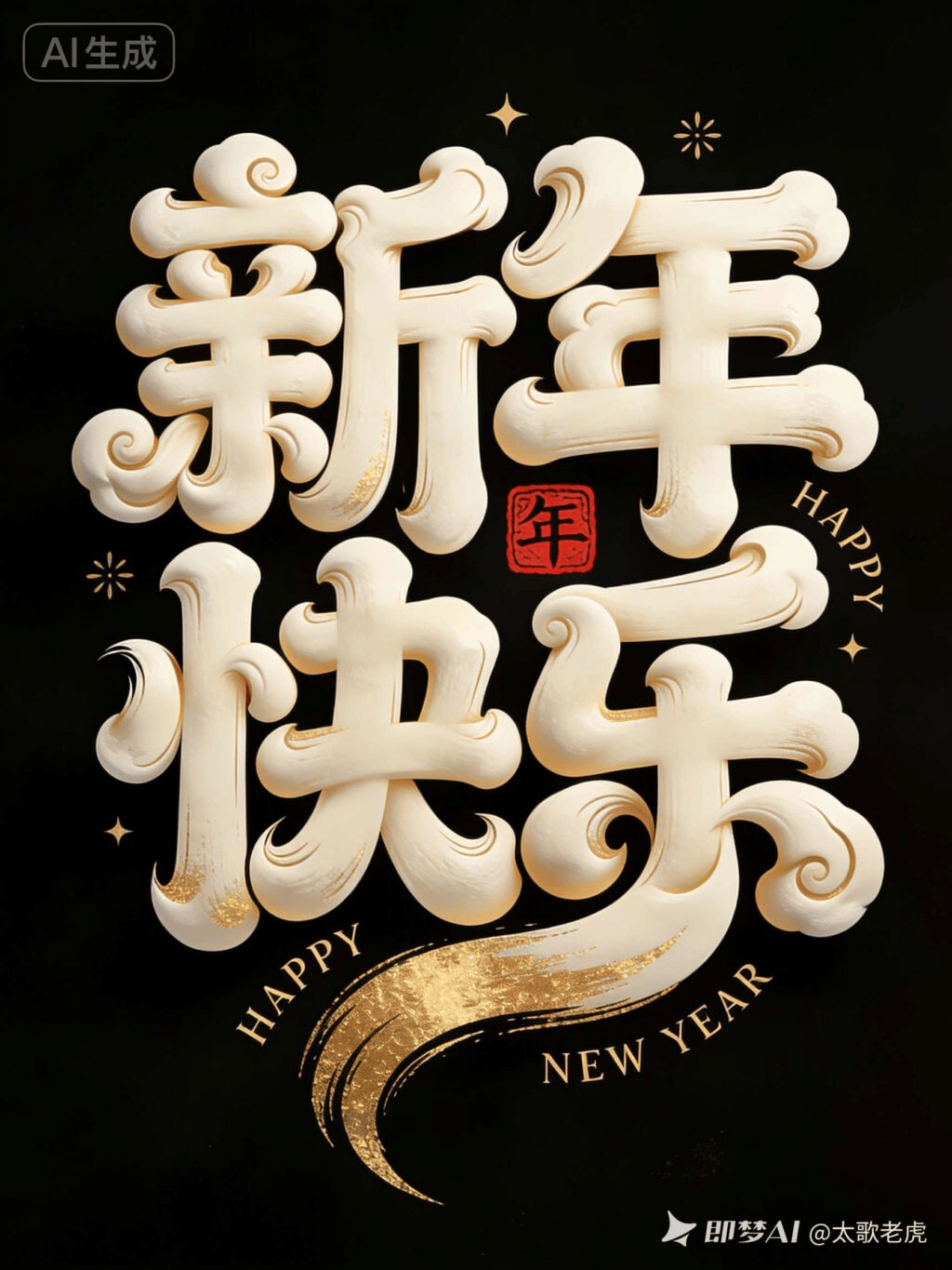 黑金涂鸦风新年主题艺术字体设计