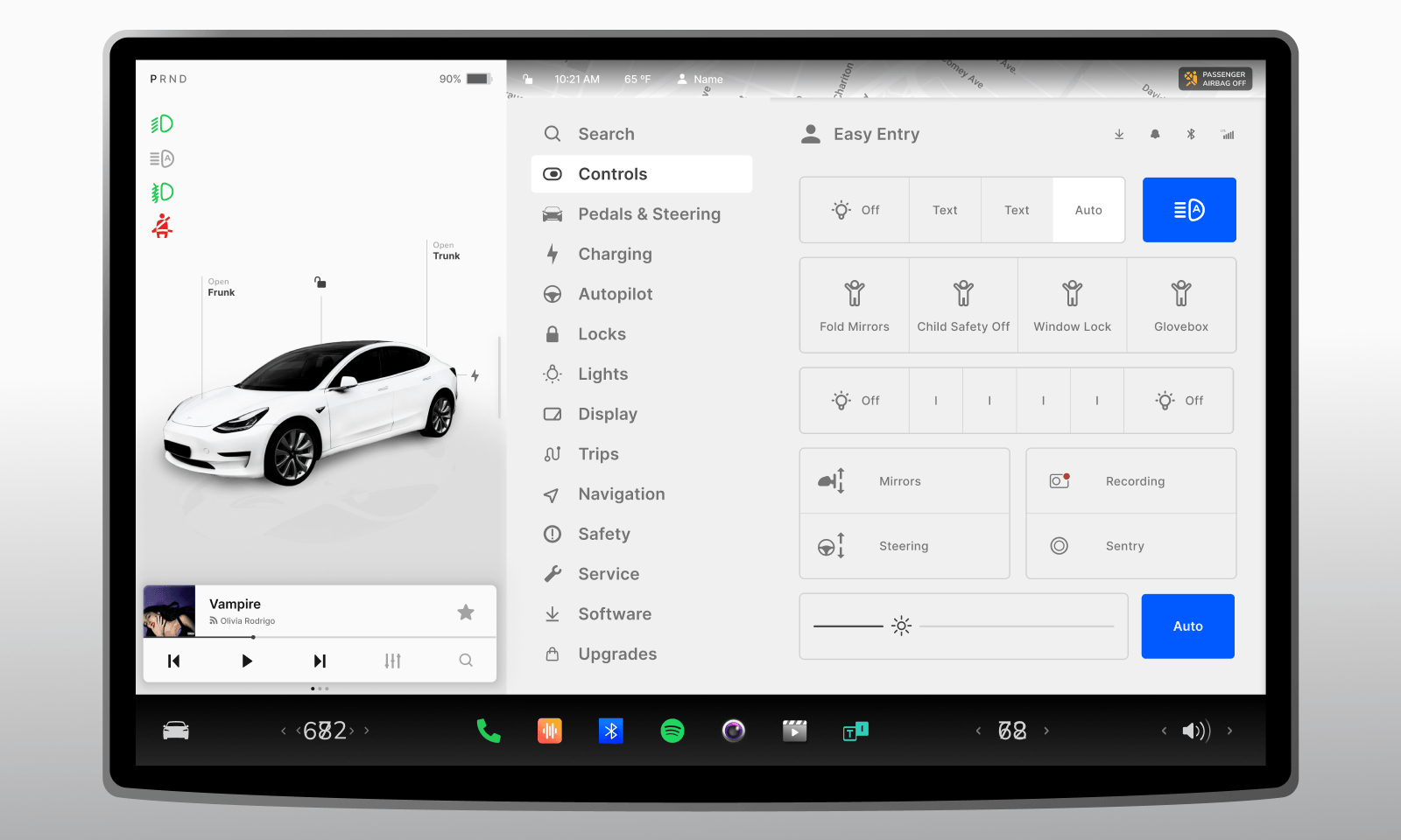 特斯拉仪表盘 UI 组件库Model 3 风格菜单、音乐栏、键盘与行程导航全套设计资源