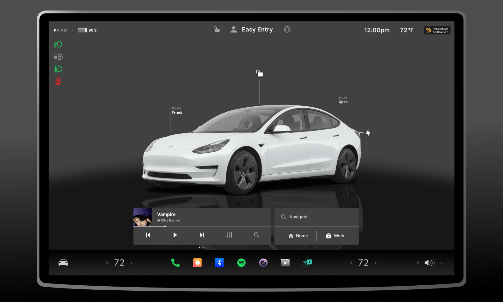 特斯拉仪表盘 UI 组件库Model 3 风格菜单、音乐栏、键盘与行程导航全套设计资源