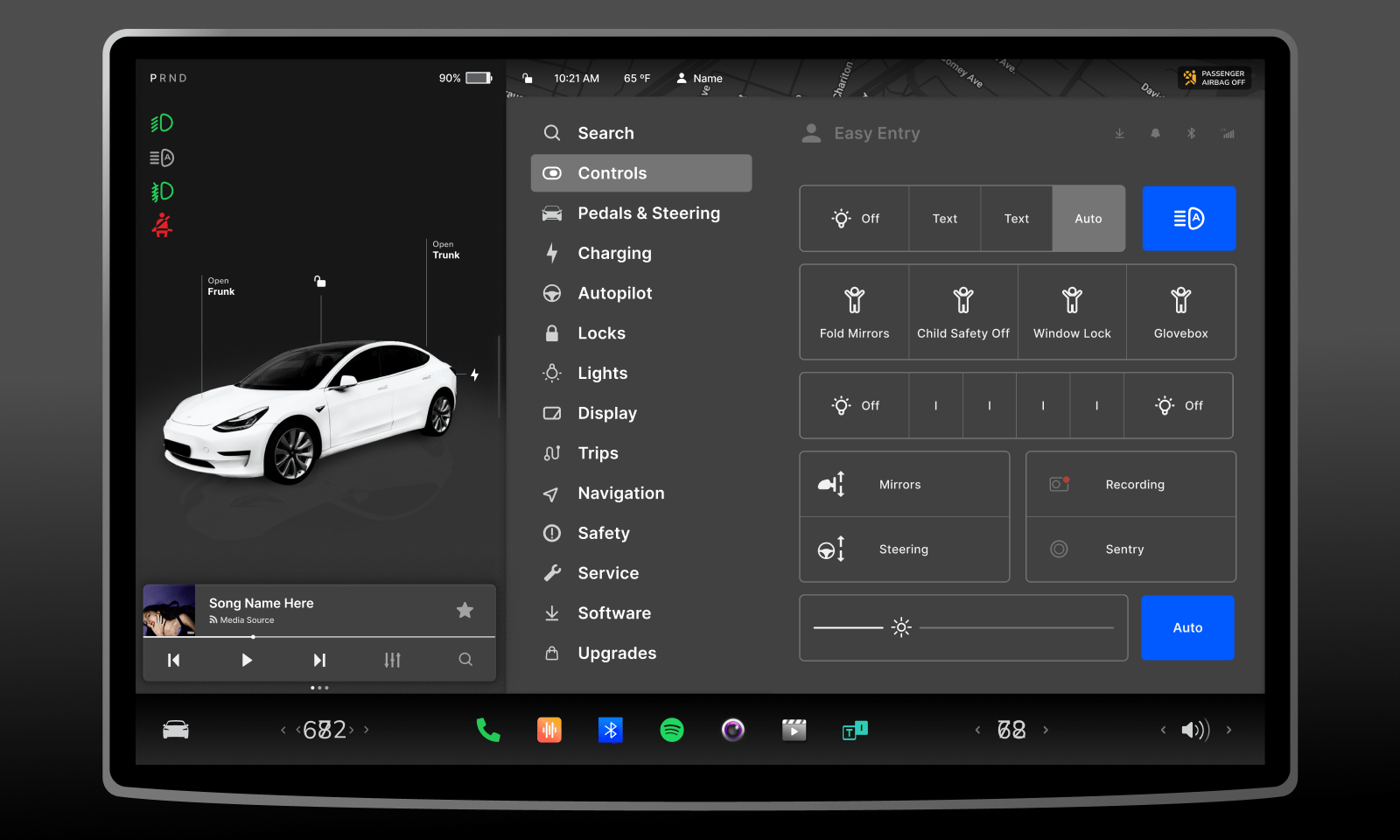特斯拉仪表盘 UI 组件库Model 3 风格菜单、音乐栏、键盘与行程导航全套设计资源