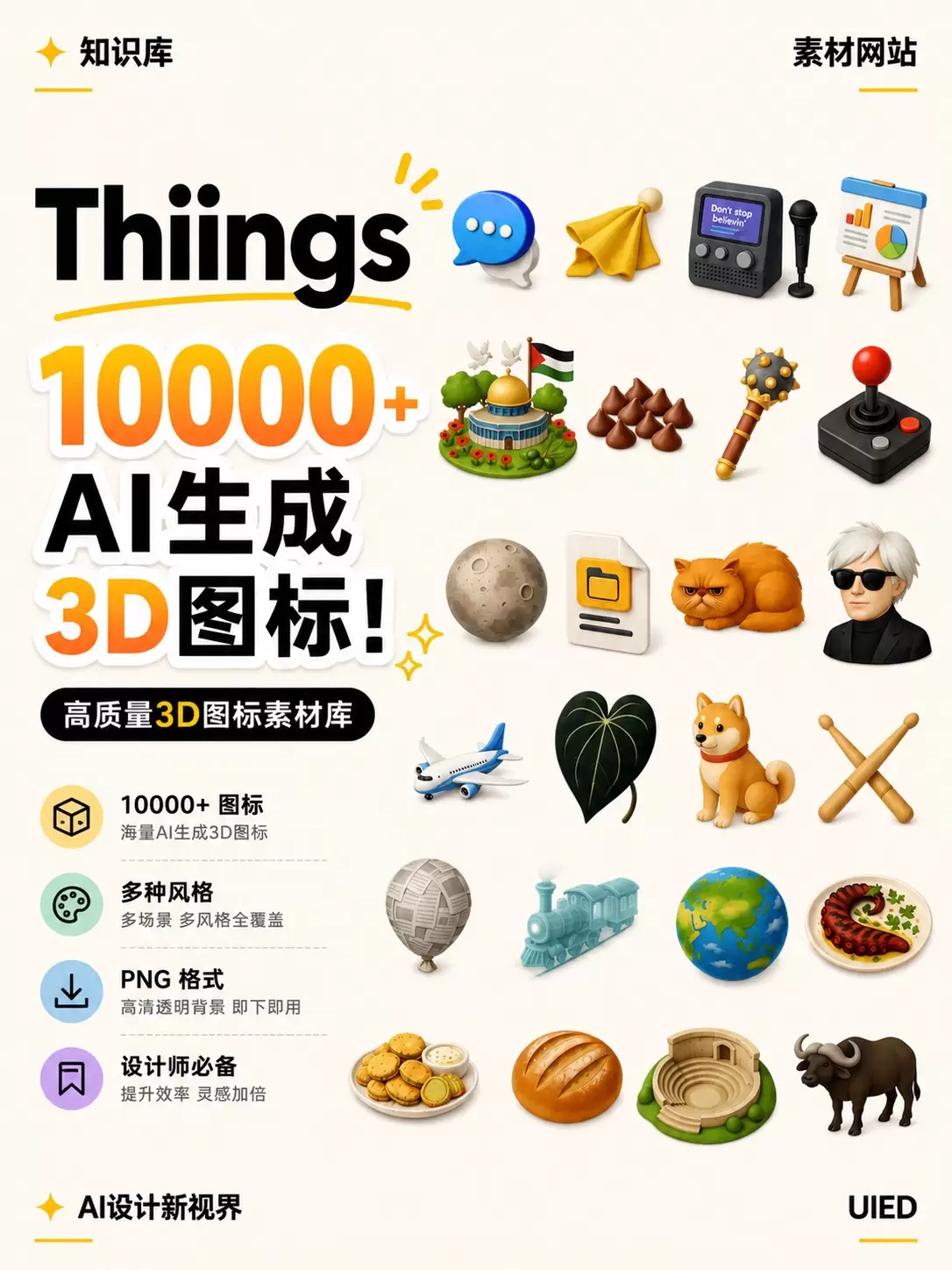 Thiings超过10000个AI生成3D图标免费下载！